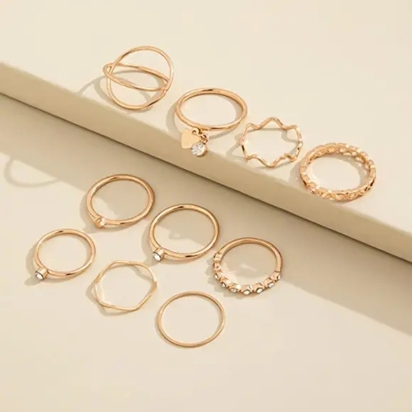 10 piece Rhinestone Ring Set - Picture 2 of 9